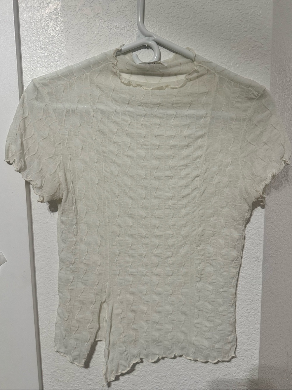 Cream Short Sleeve Textured Knit Tee - Casual Women's Top